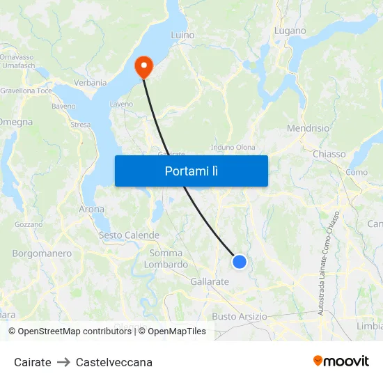 Cairate to Castelveccana map