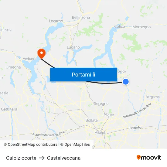 Calolziocorte to Castelveccana map
