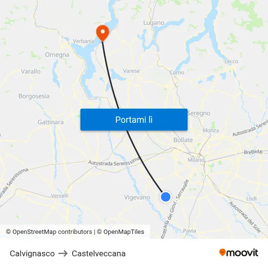 Calvignasco to Castelveccana map