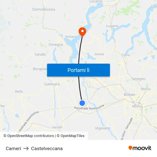 Cameri to Castelveccana map