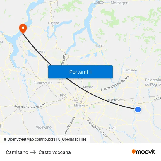 Camisano to Castelveccana map