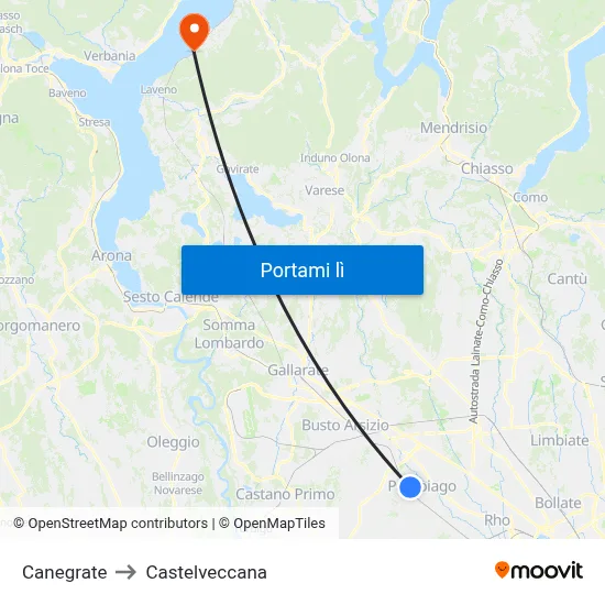 Canegrate to Castelveccana map