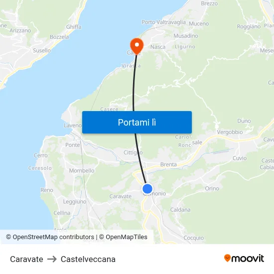 Caravate to Castelveccana map