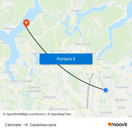 Carimate to Castelveccana map