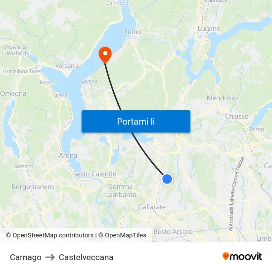 Carnago to Castelveccana map