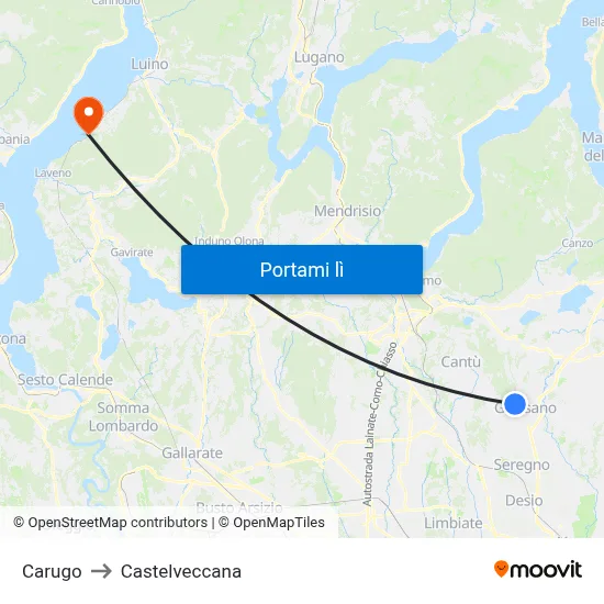 Carugo to Castelveccana map