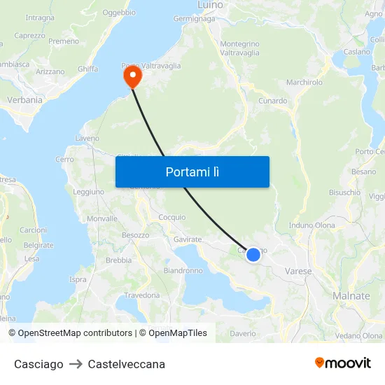 Casciago to Castelveccana map