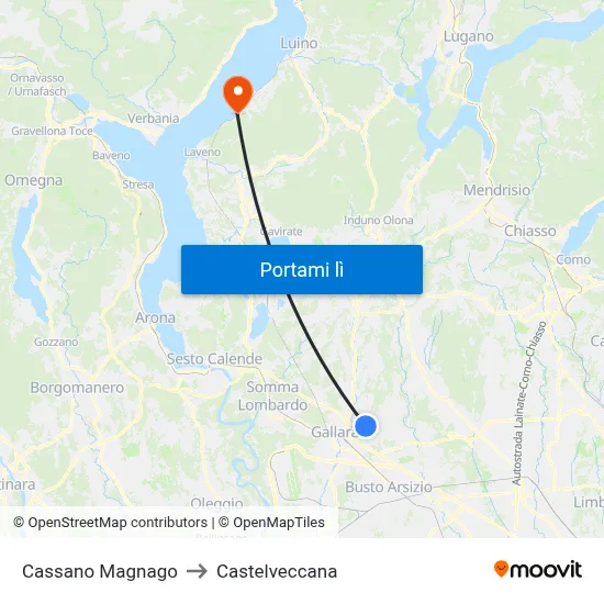 Cassano Magnago to Castelveccana map