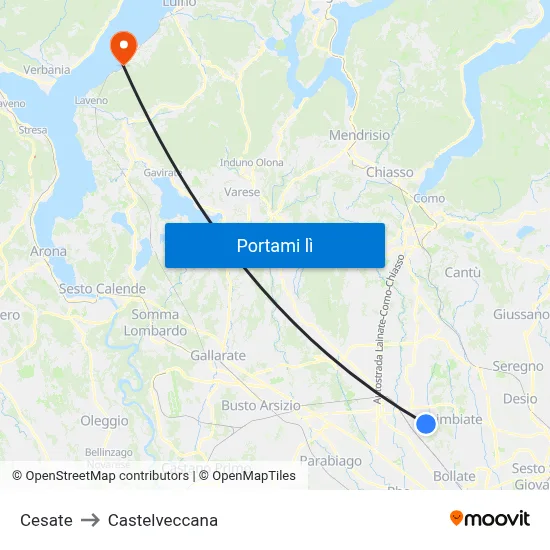 Cesate to Castelveccana map