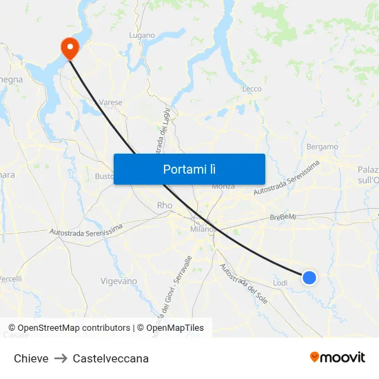 Chieve to Castelveccana map
