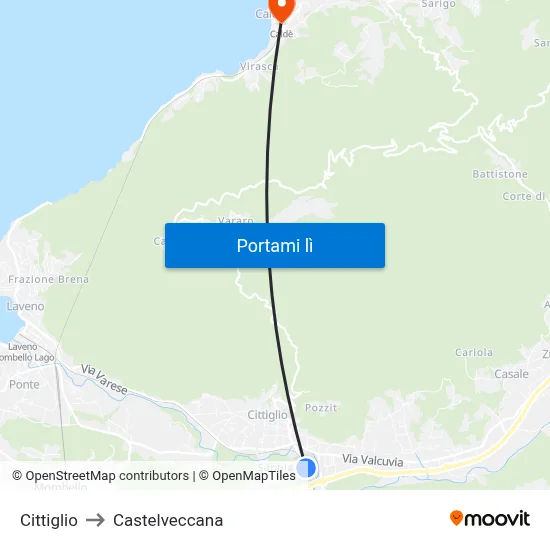 Cittiglio to Castelveccana map