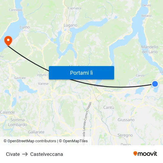 Civate to Castelveccana map