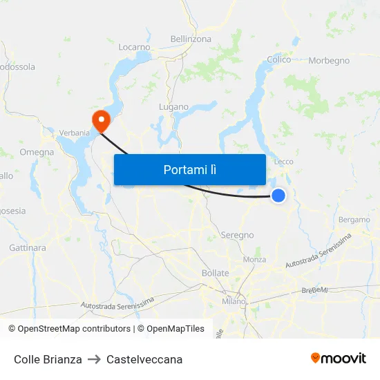Colle Brianza to Castelveccana map