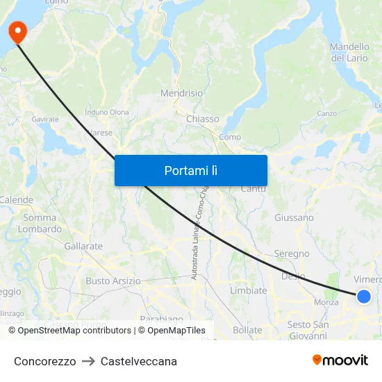 Concorezzo to Castelveccana map