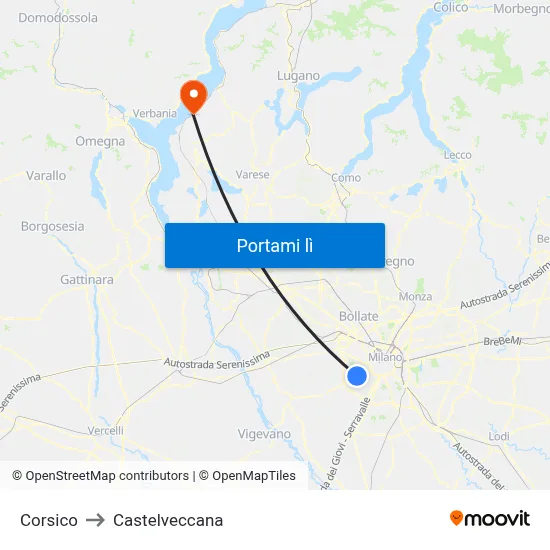 Corsico to Castelveccana map