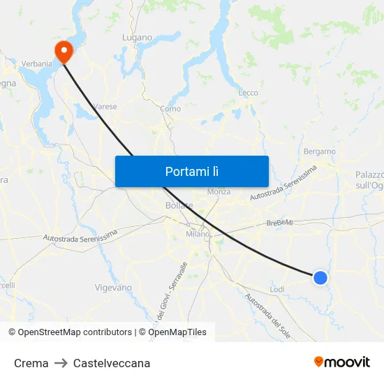 Crema to Castelveccana map