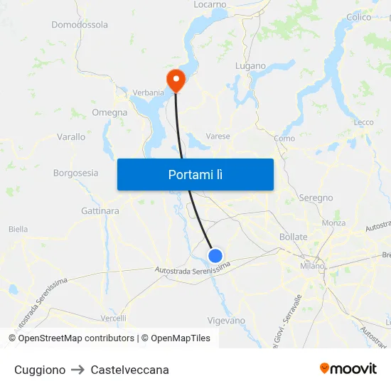 Cuggiono to Castelveccana map