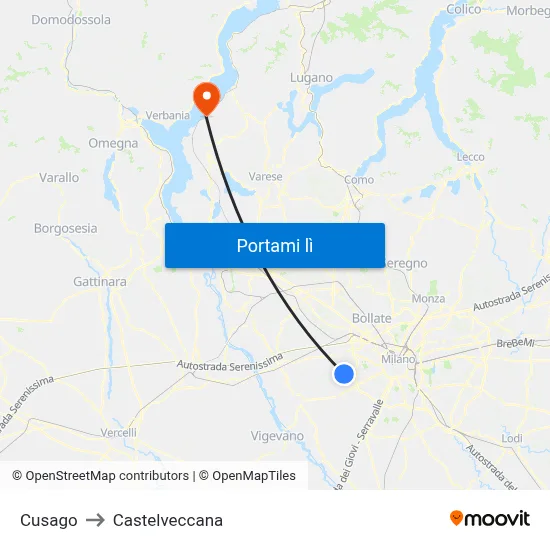 Cusago to Castelveccana map