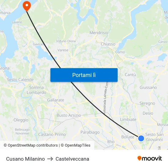 Cusano Milanino to Castelveccana map
