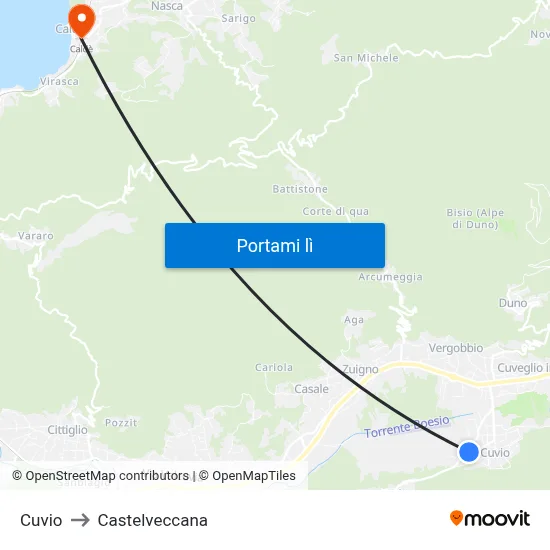 Cuvio to Castelveccana map