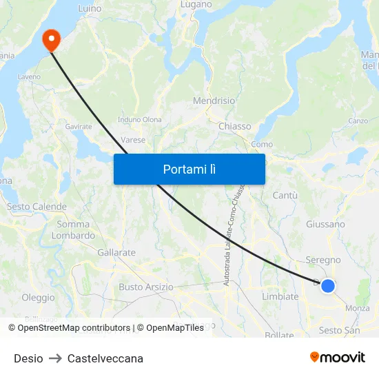 Desio to Castelveccana map
