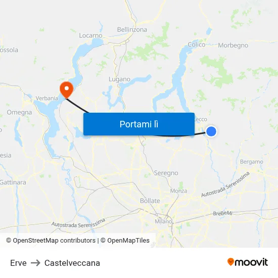 Erve to Castelveccana map