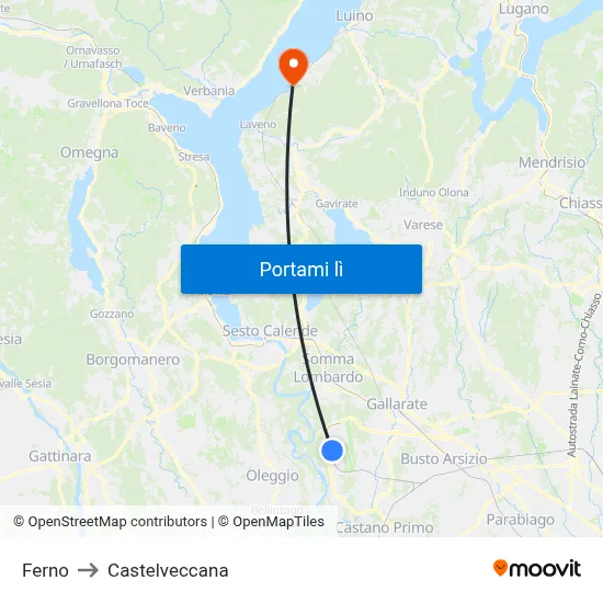 Ferno to Castelveccana map