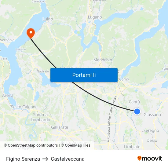 Figino Serenza to Castelveccana map