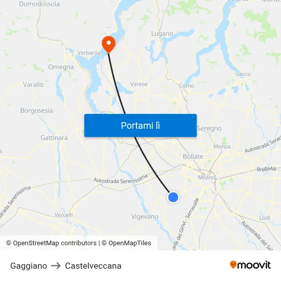 Gaggiano to Castelveccana map