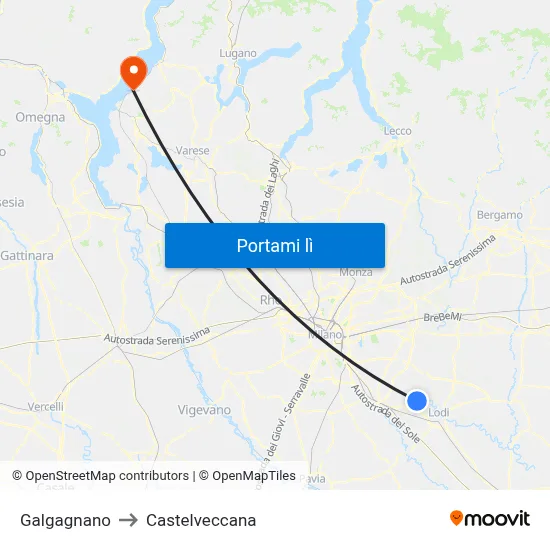 Galgagnano to Castelveccana map