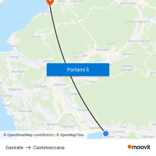 Gavirate to Castelveccana map