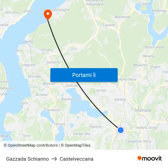 Gazzada Schianno to Castelveccana map