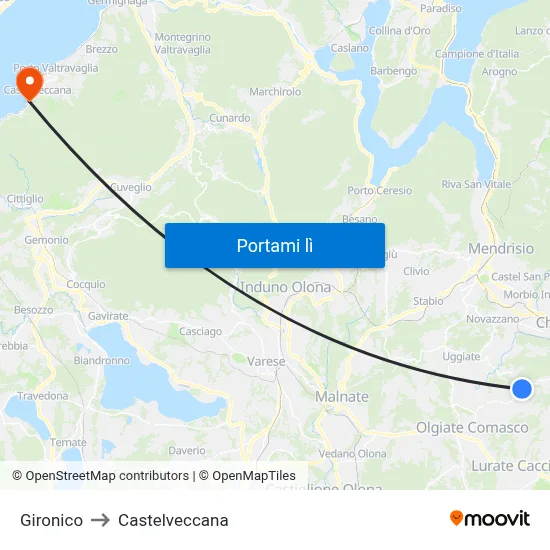 Gironico to Castelveccana map