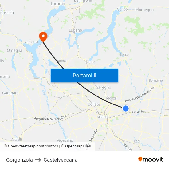 Gorgonzola to Castelveccana map