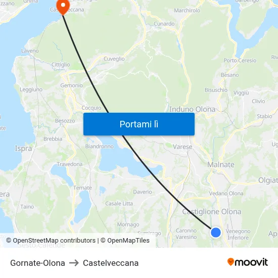 Gornate-Olona to Castelveccana map