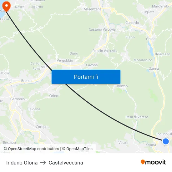 Induno Olona to Castelveccana map