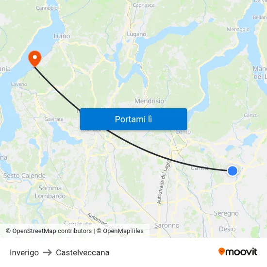 Inverigo to Castelveccana map