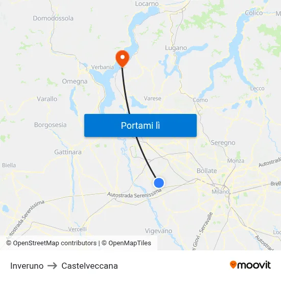 Inveruno to Castelveccana map