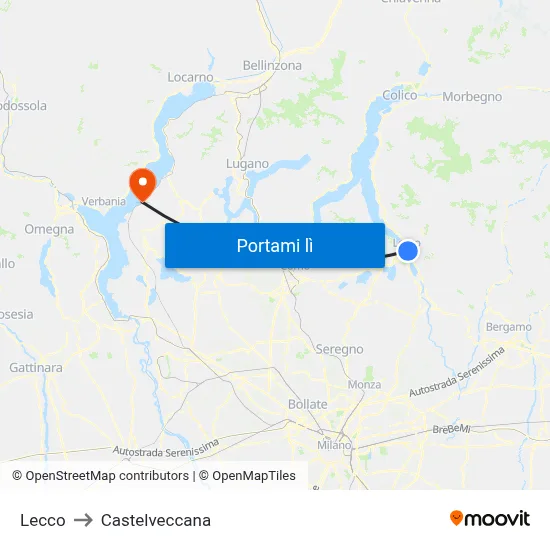 Lecco to Castelveccana map