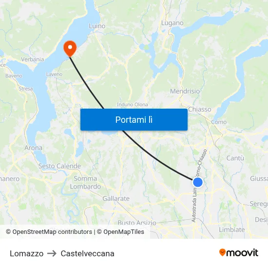 Lomazzo to Castelveccana map