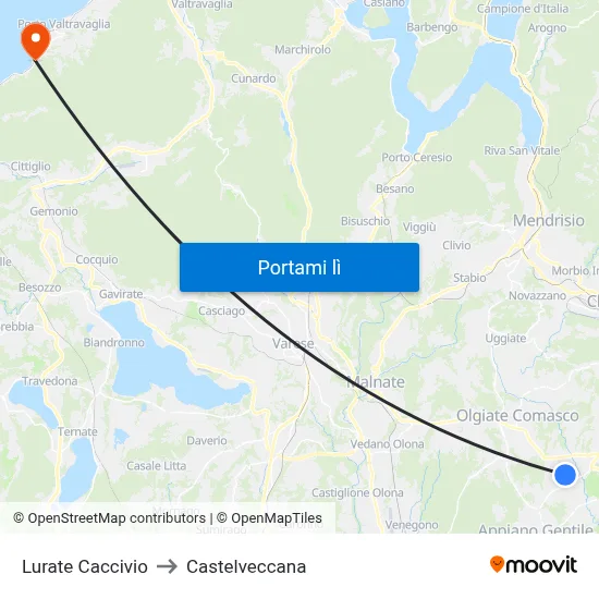 Lurate Caccivio to Castelveccana map
