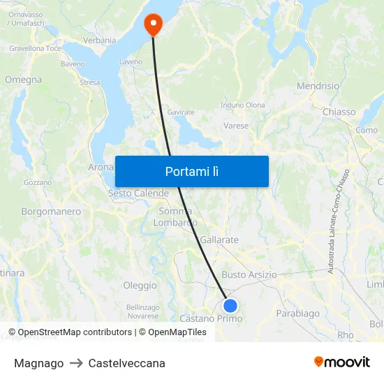 Magnago to Castelveccana map