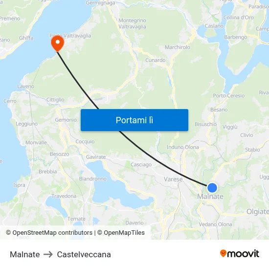 Malnate to Castelveccana map