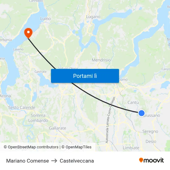 Mariano Comense to Castelveccana map
