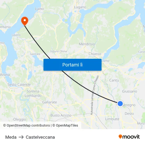 Meda to Castelveccana map