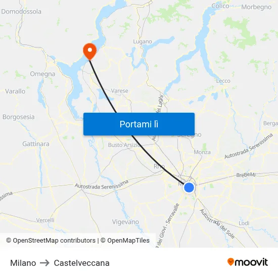 Milano to Castelveccana map
