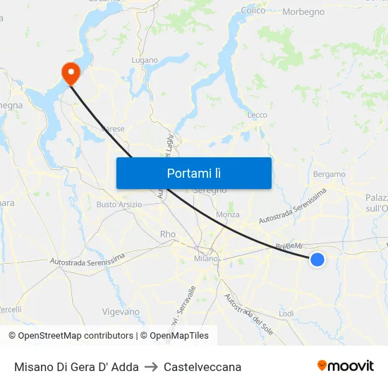 Misano Di Gera D' Adda to Castelveccana map
