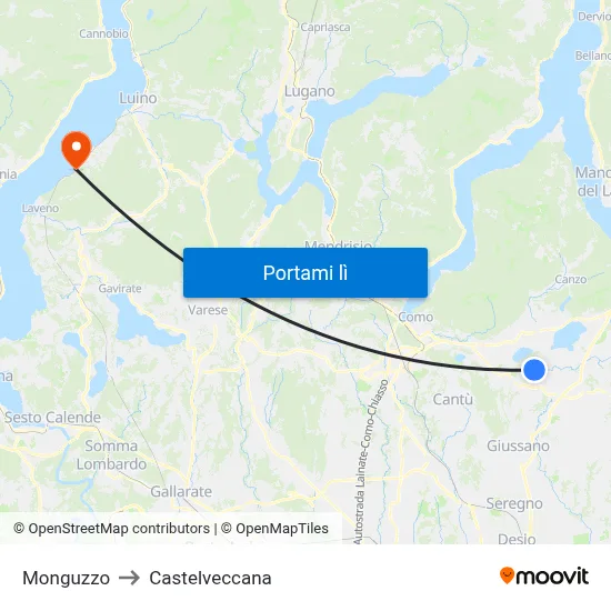 Monguzzo to Castelveccana map