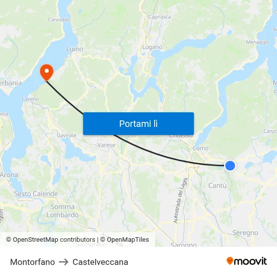Montorfano to Castelveccana map