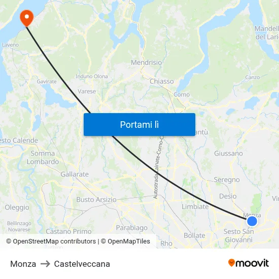 Monza to Castelveccana map